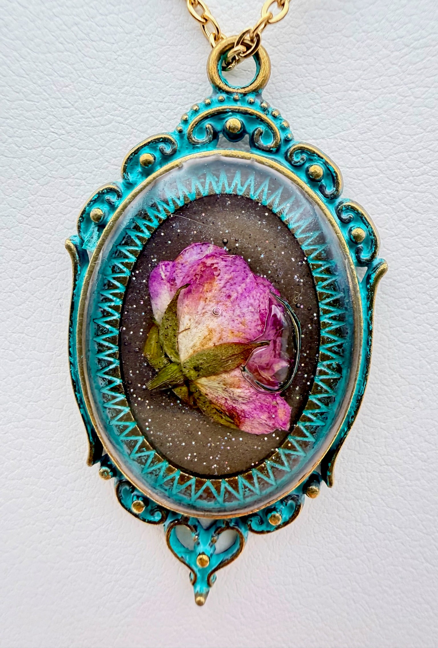 Vintage Framed Rose | Resin Necklace