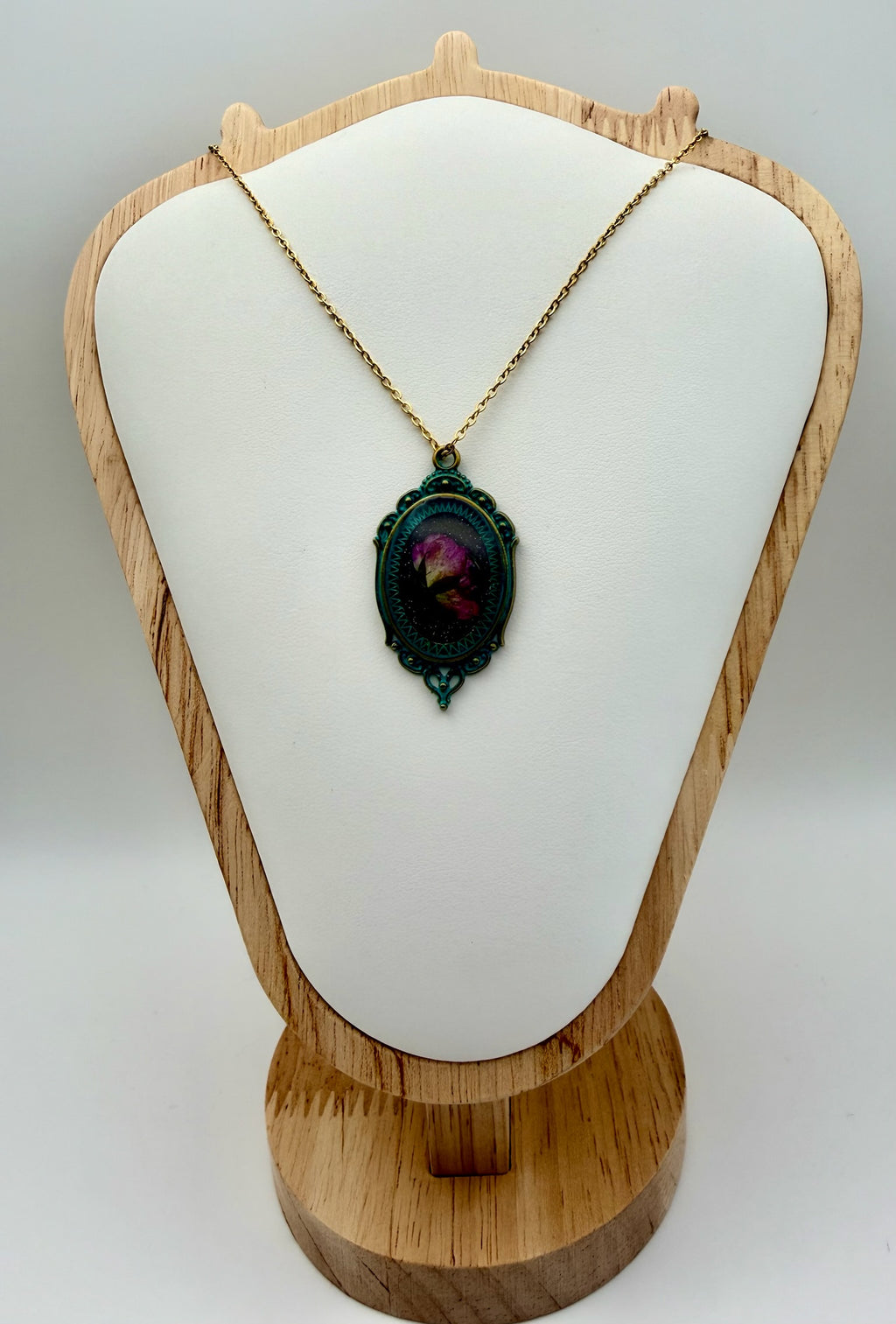 Vintage Framed Rose | Resin Necklace