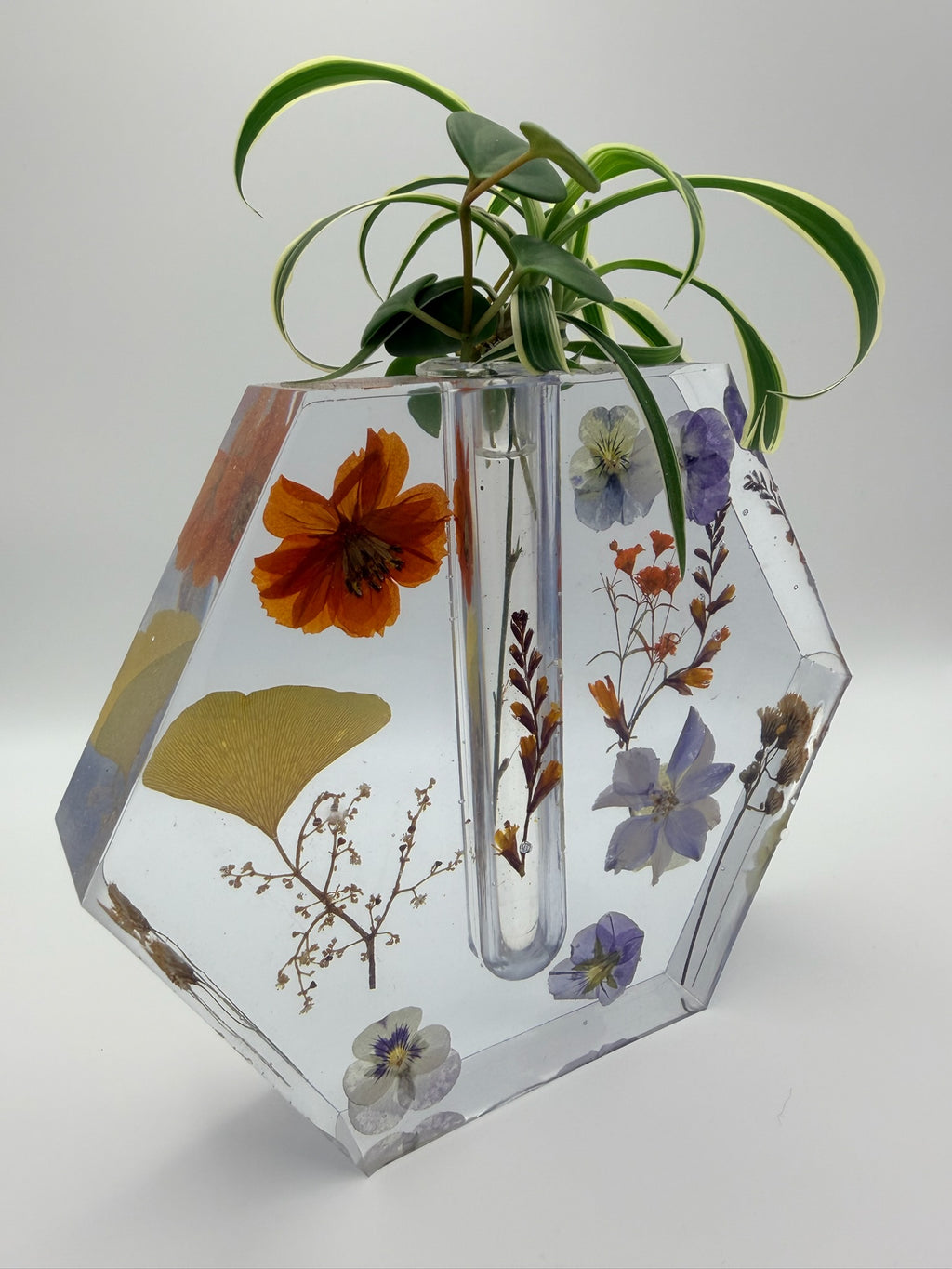 Close-up detail of Wildflower Reverie | Resin Vase, handmade multicolor resin vase