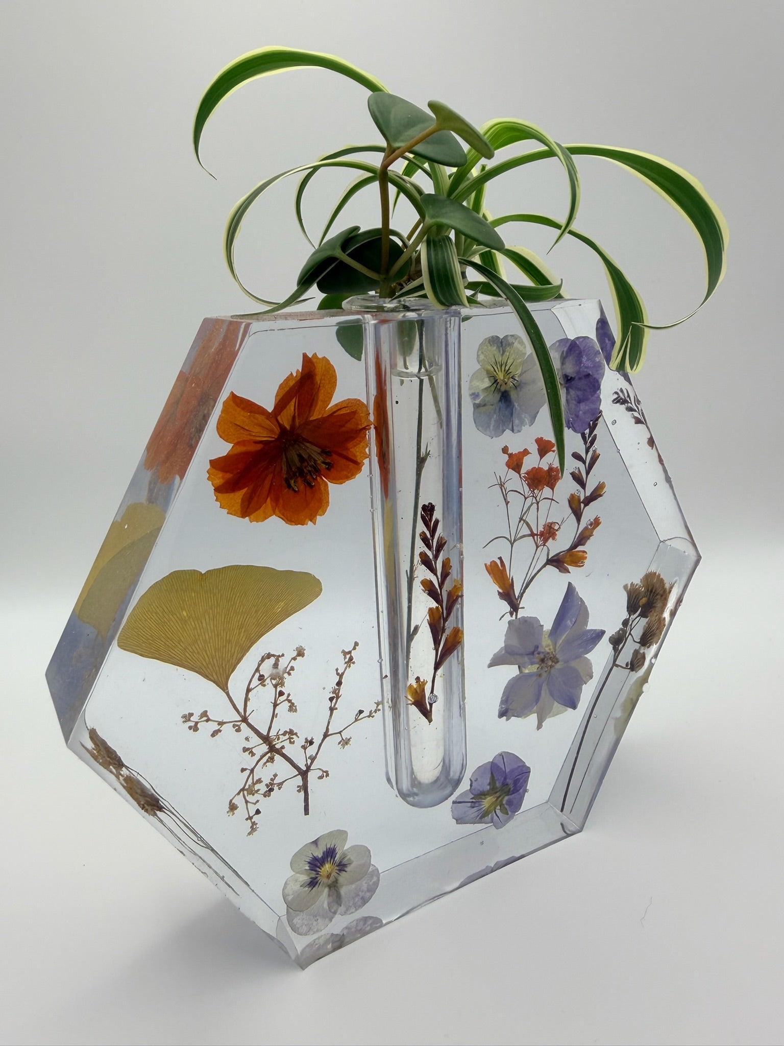 Close-up detail of Wildflower Reverie | Resin Vase, handmade multicolor resin vase