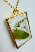 Wild Green handmade botanical rectangular resin necklace