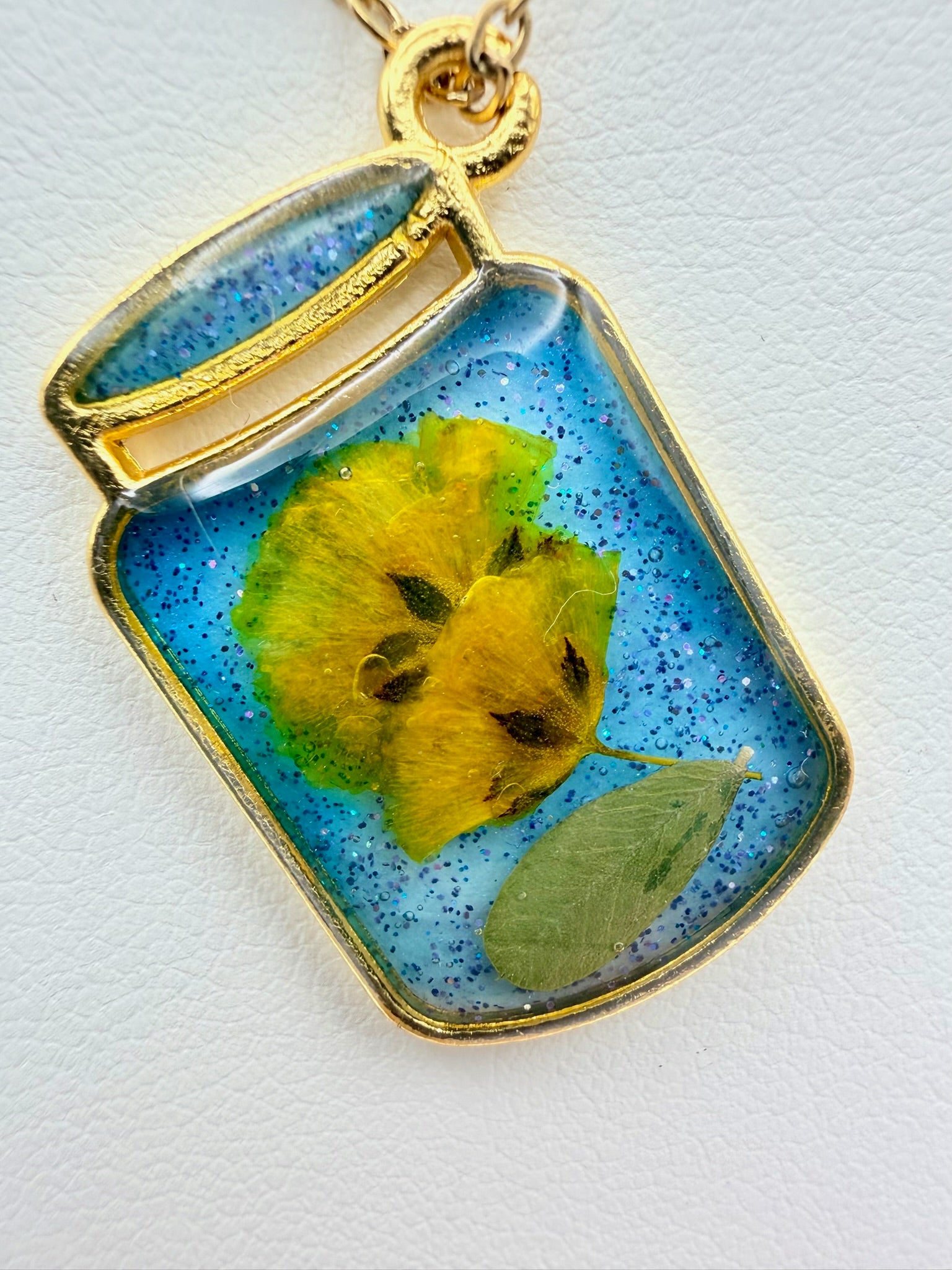 Green Room handmade green rectangular resin necklace by The Resin Bubble