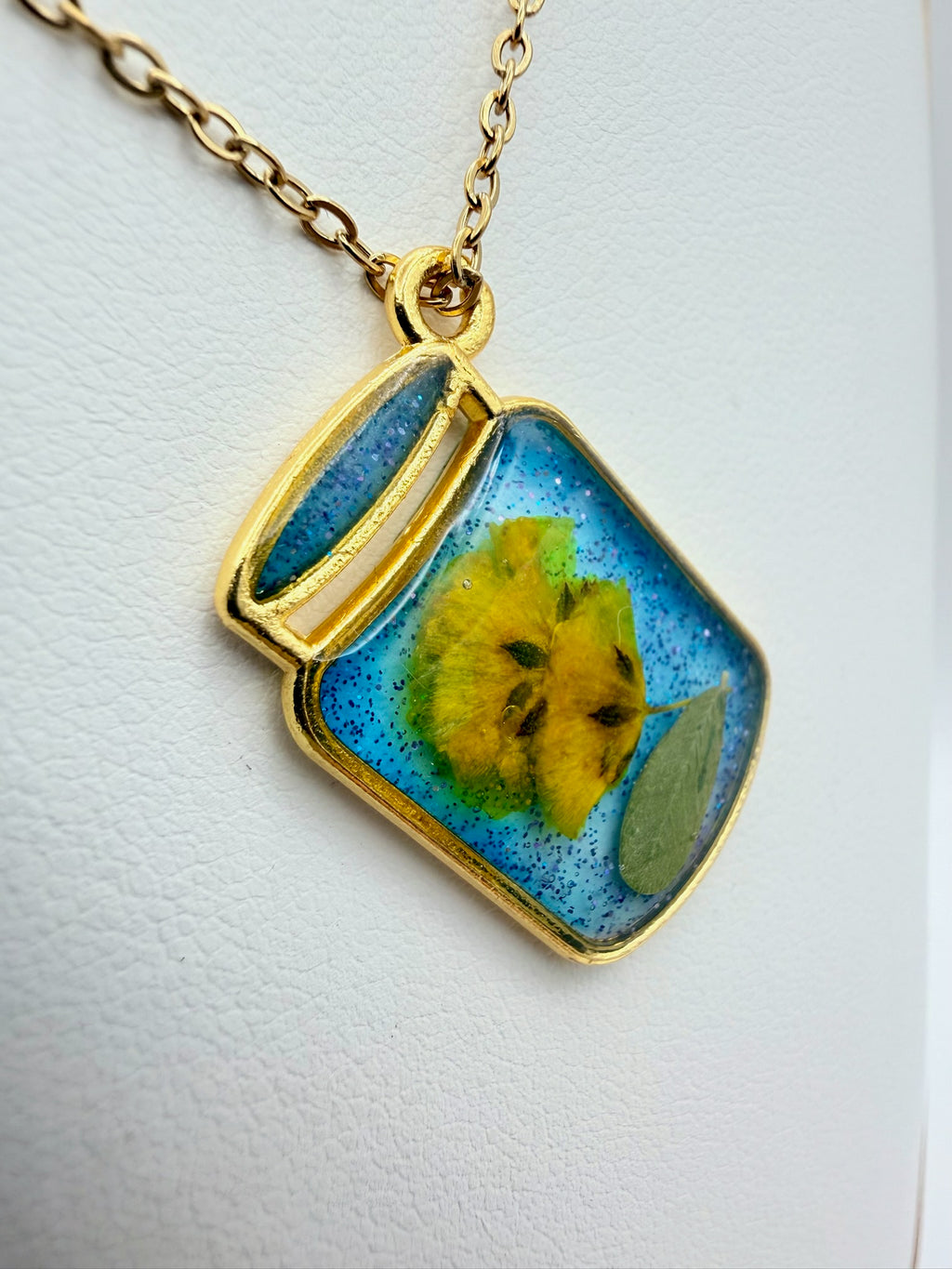 Green Room handmade green rectangular resin necklace by The Resin Bubble