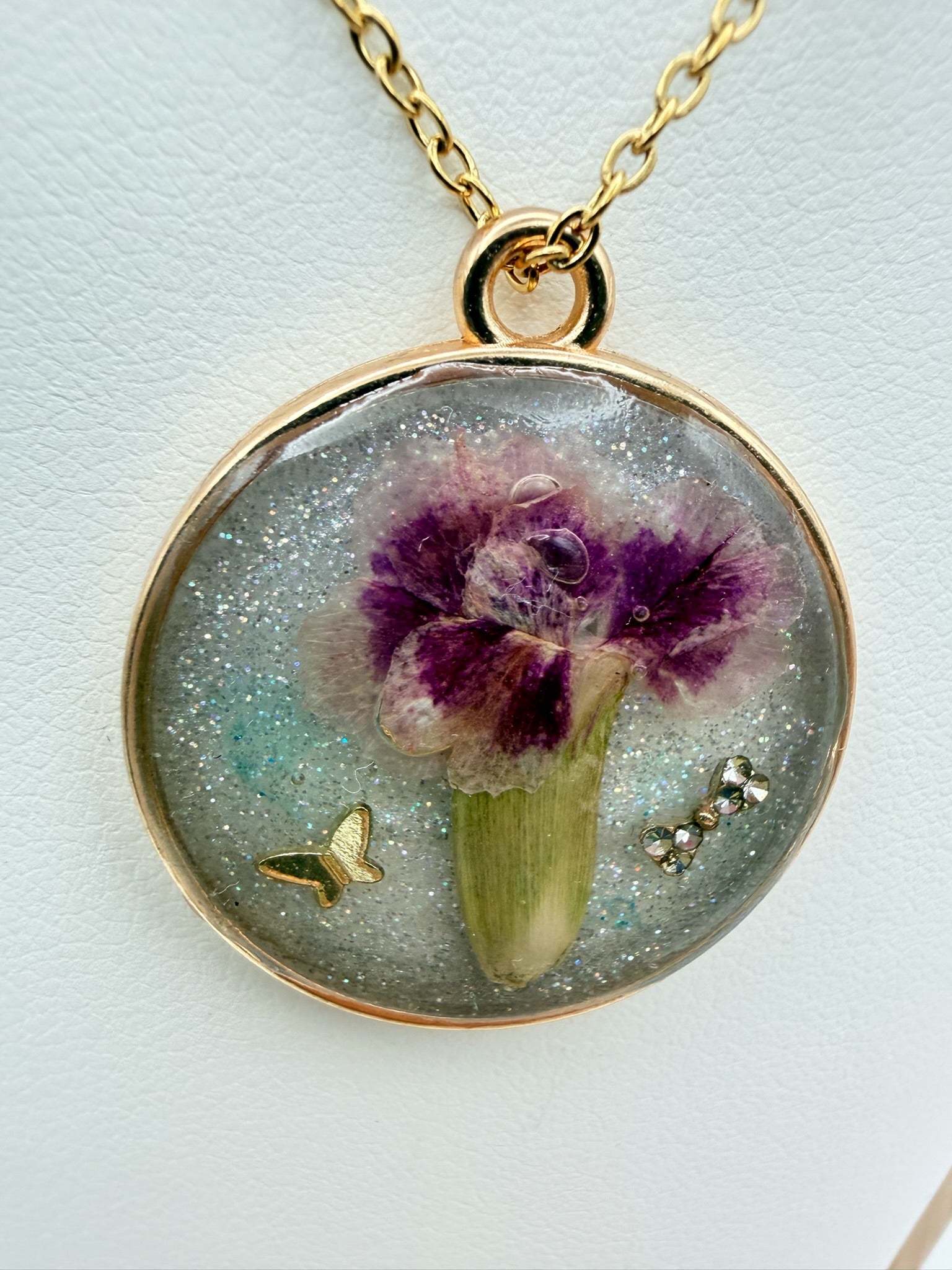 Moon Garden handmade dark round resin necklace by The Resin Bubble