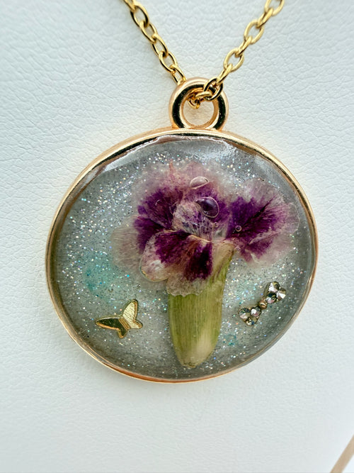 Moon Garden handmade dark round resin necklace by The Resin Bubble