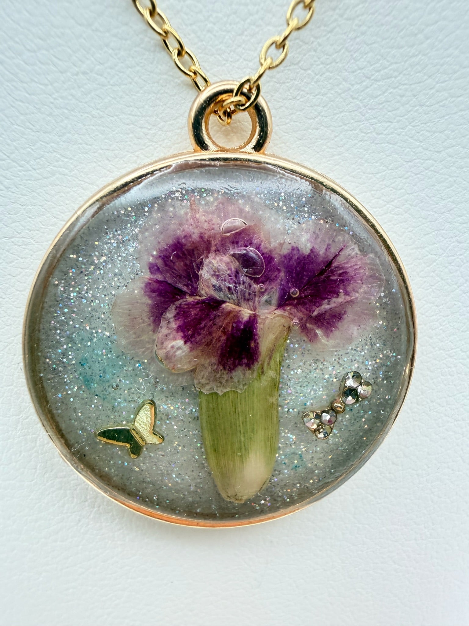 Moon Garden handmade dark round resin necklace by The Resin Bubble
