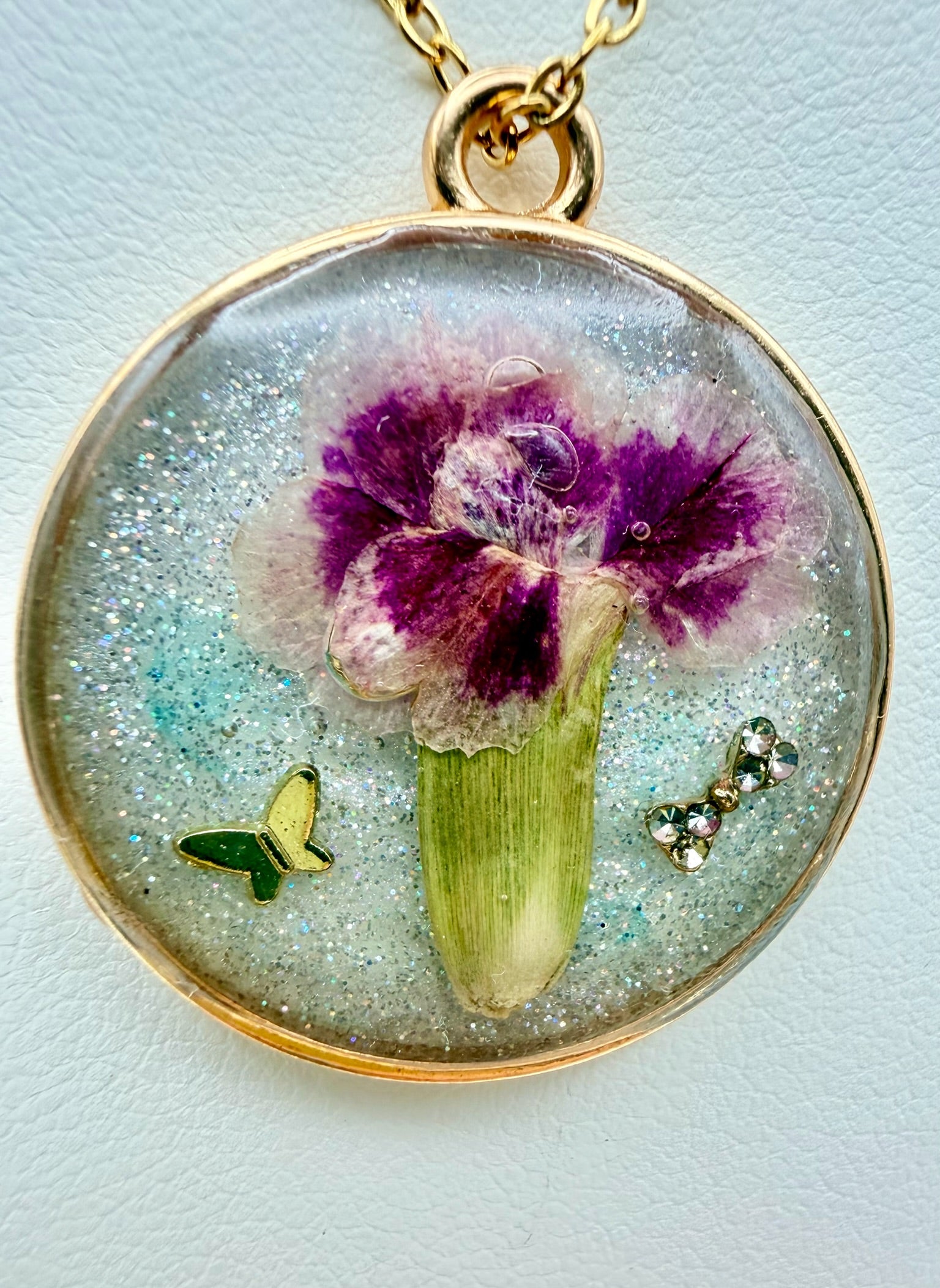 Moon Garden handmade dark round resin necklace by The Resin Bubble