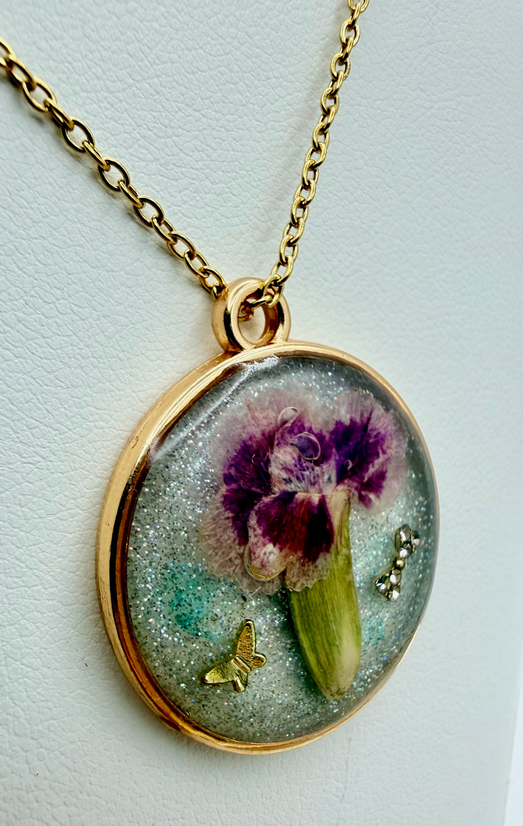 Moon Garden handmade dark round resin necklace by The Resin Bubble