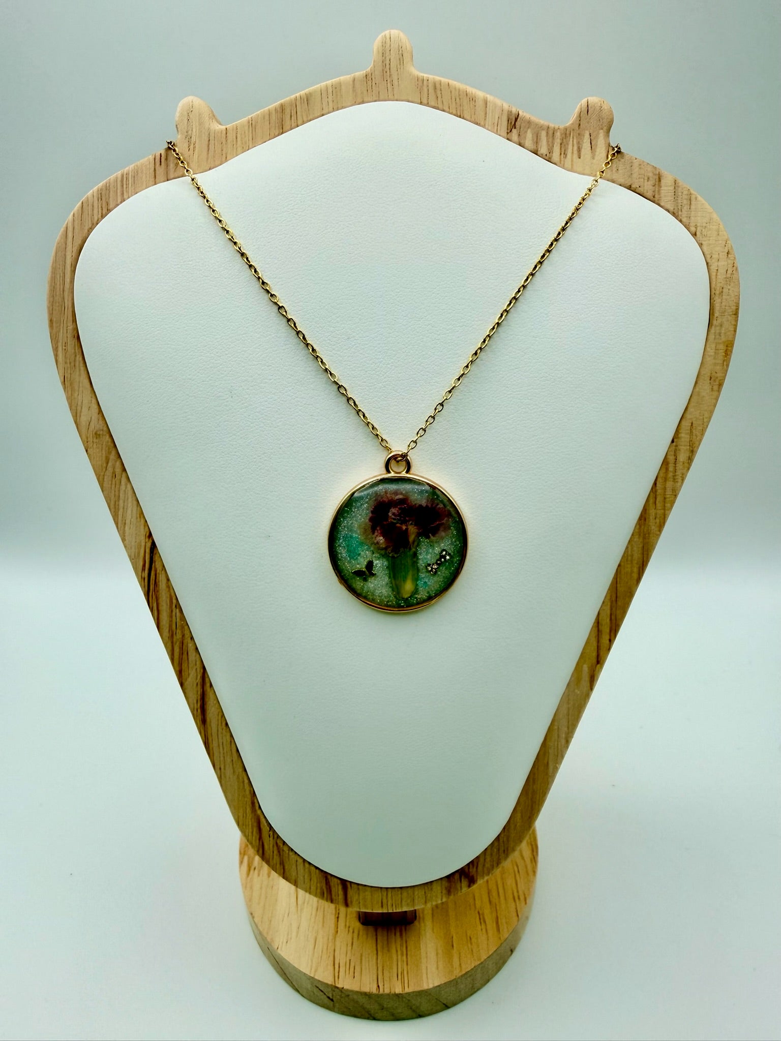 Moon Garden handmade dark round resin necklace by The Resin Bubble