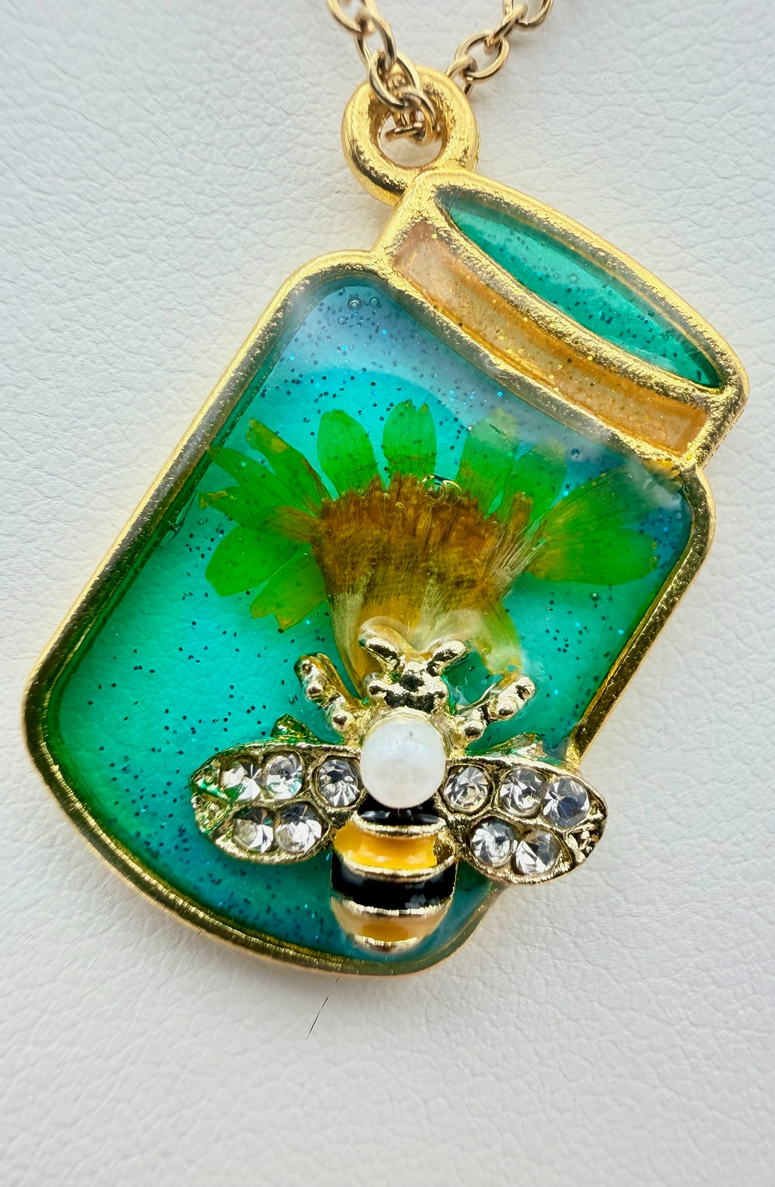 Emerald Drop handmade green teardrop resin necklace