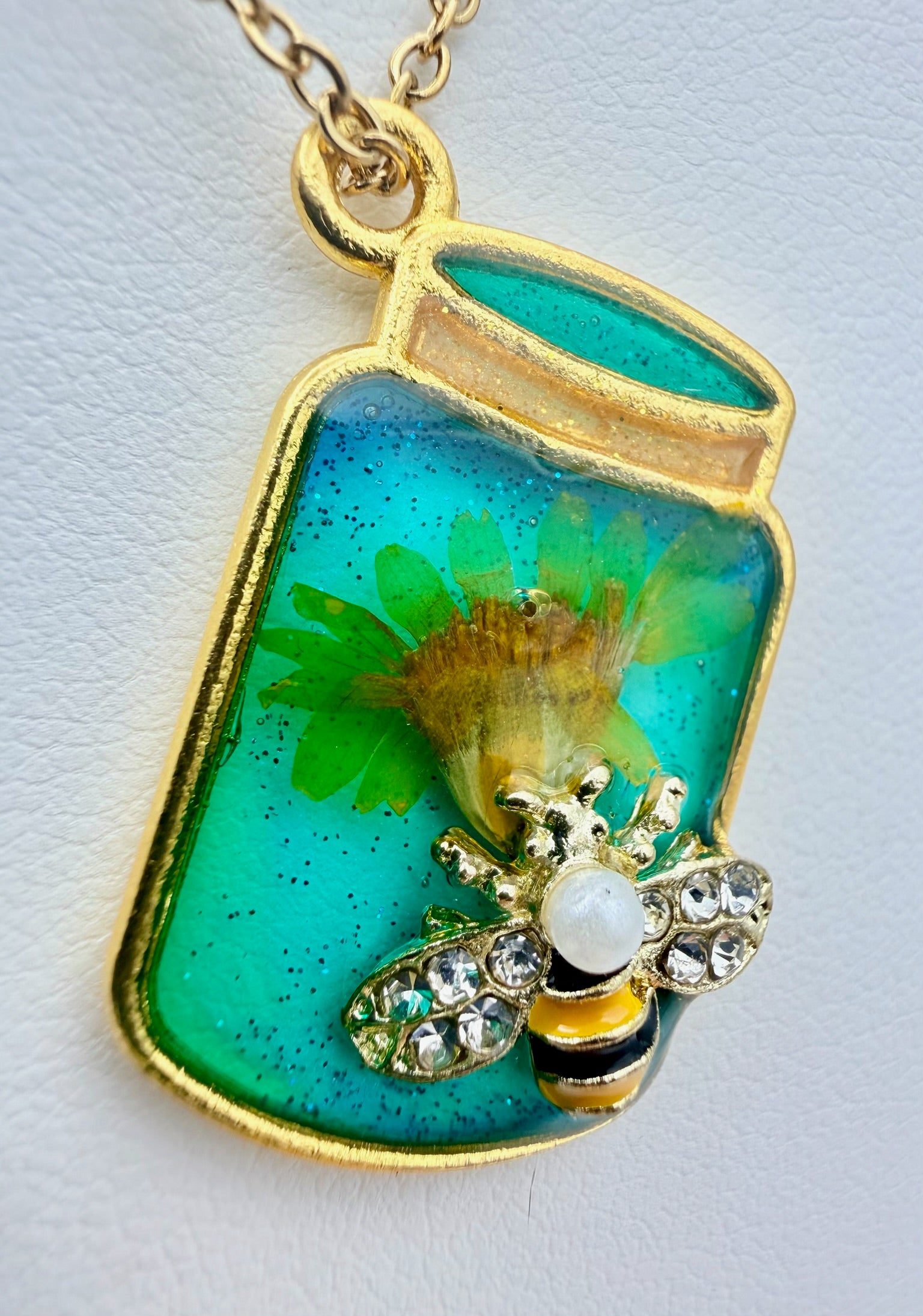 Emerald Drop handmade green teardrop resin necklace