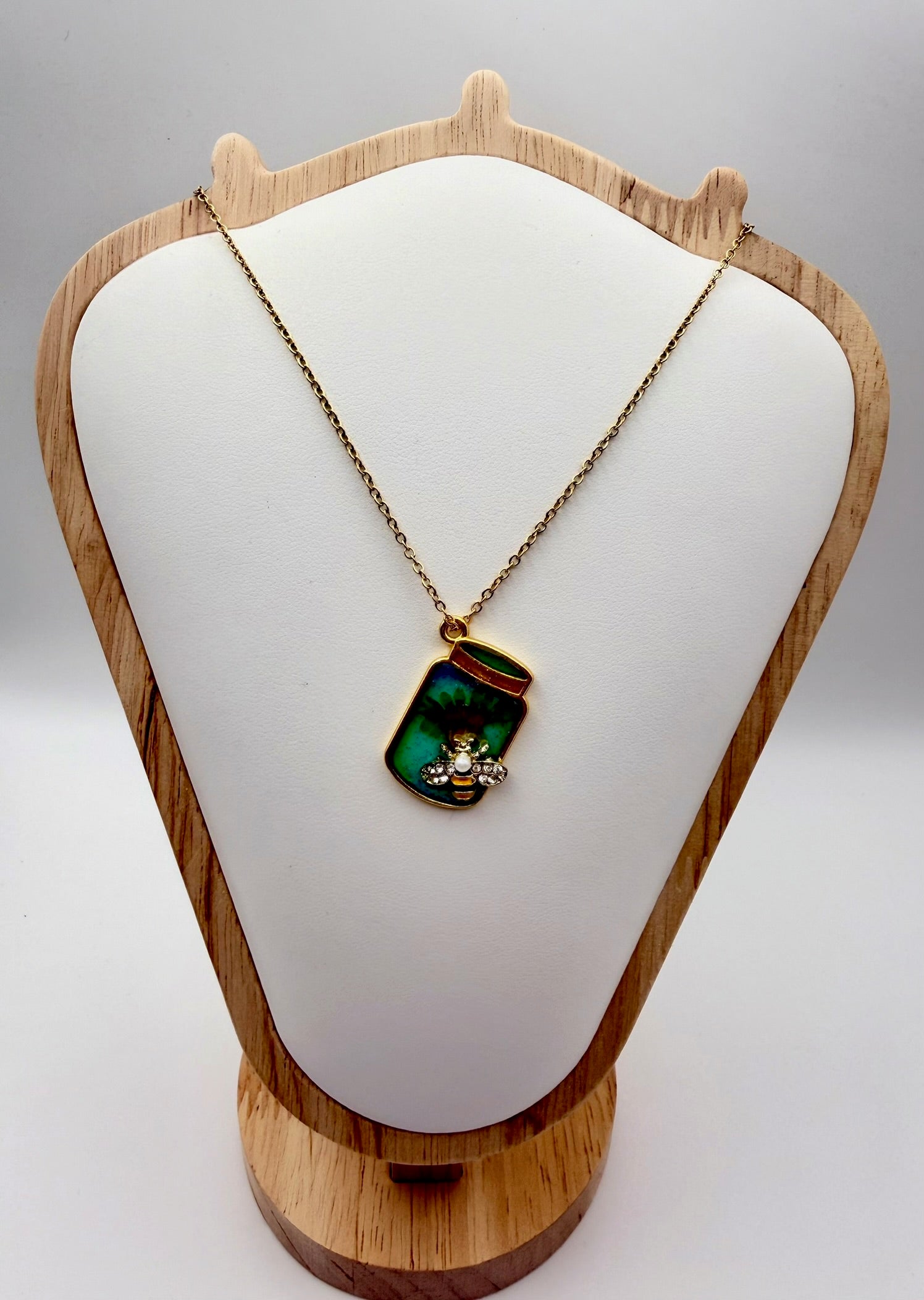 Emerald Drop handmade green teardrop resin necklace