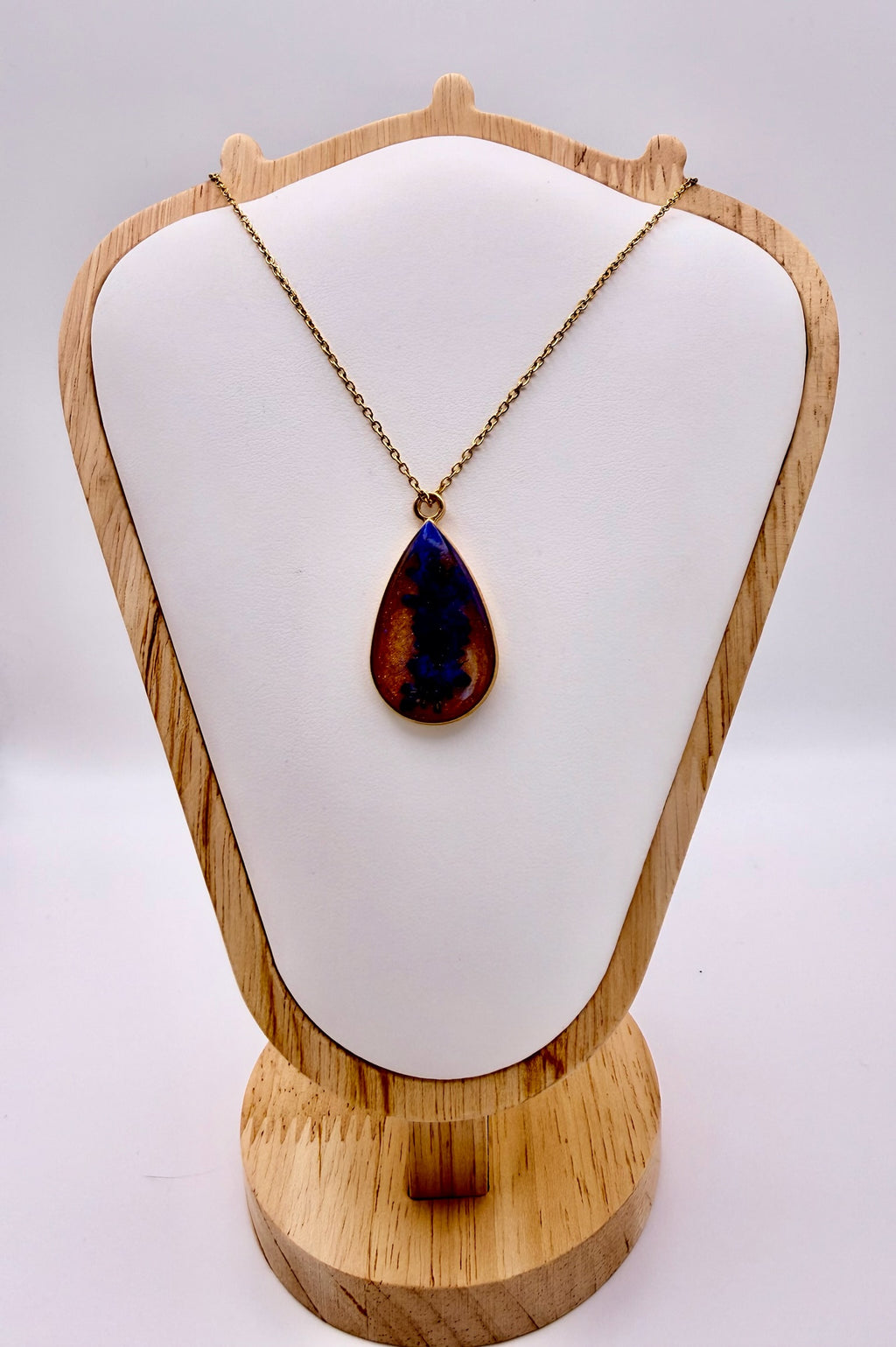Violet Rain handmade purple botanical teardrop resin necklace