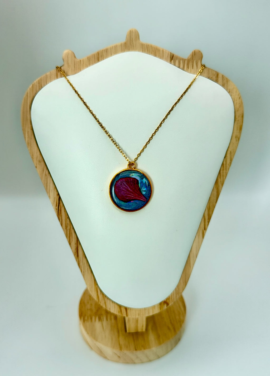 Magenta Moon handmade pink and purple round resin necklace