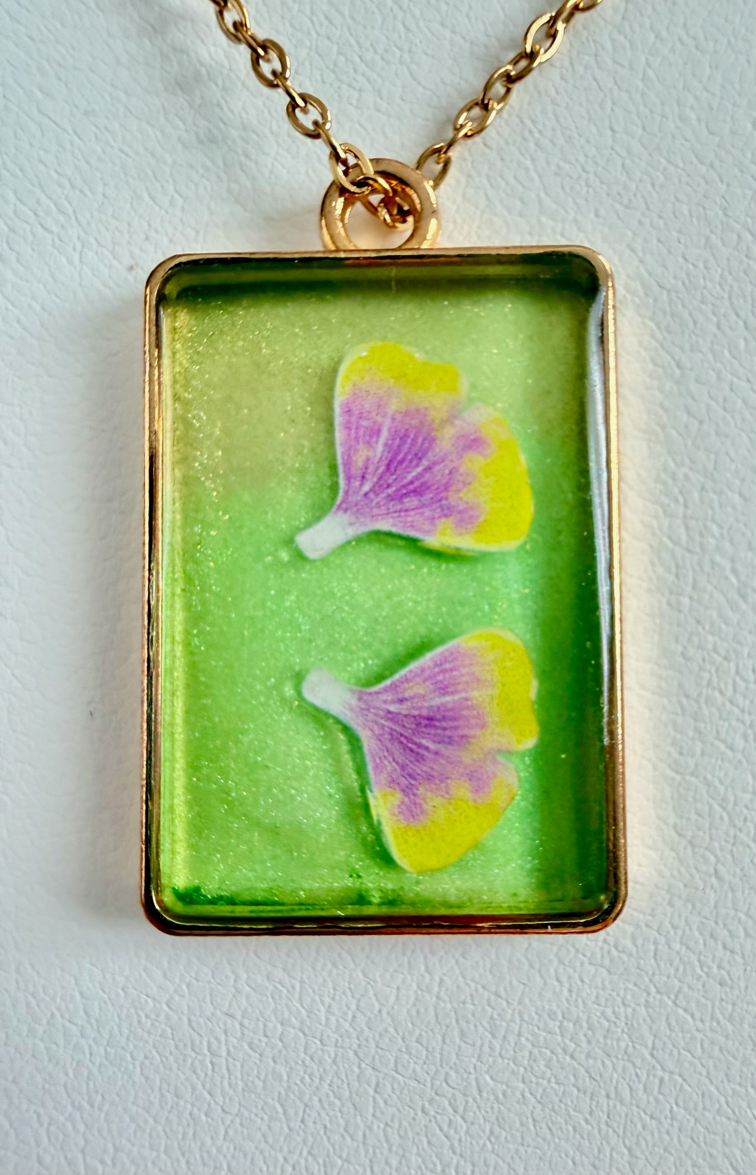 Greenhouse Window handmade green rectangular resin necklace
