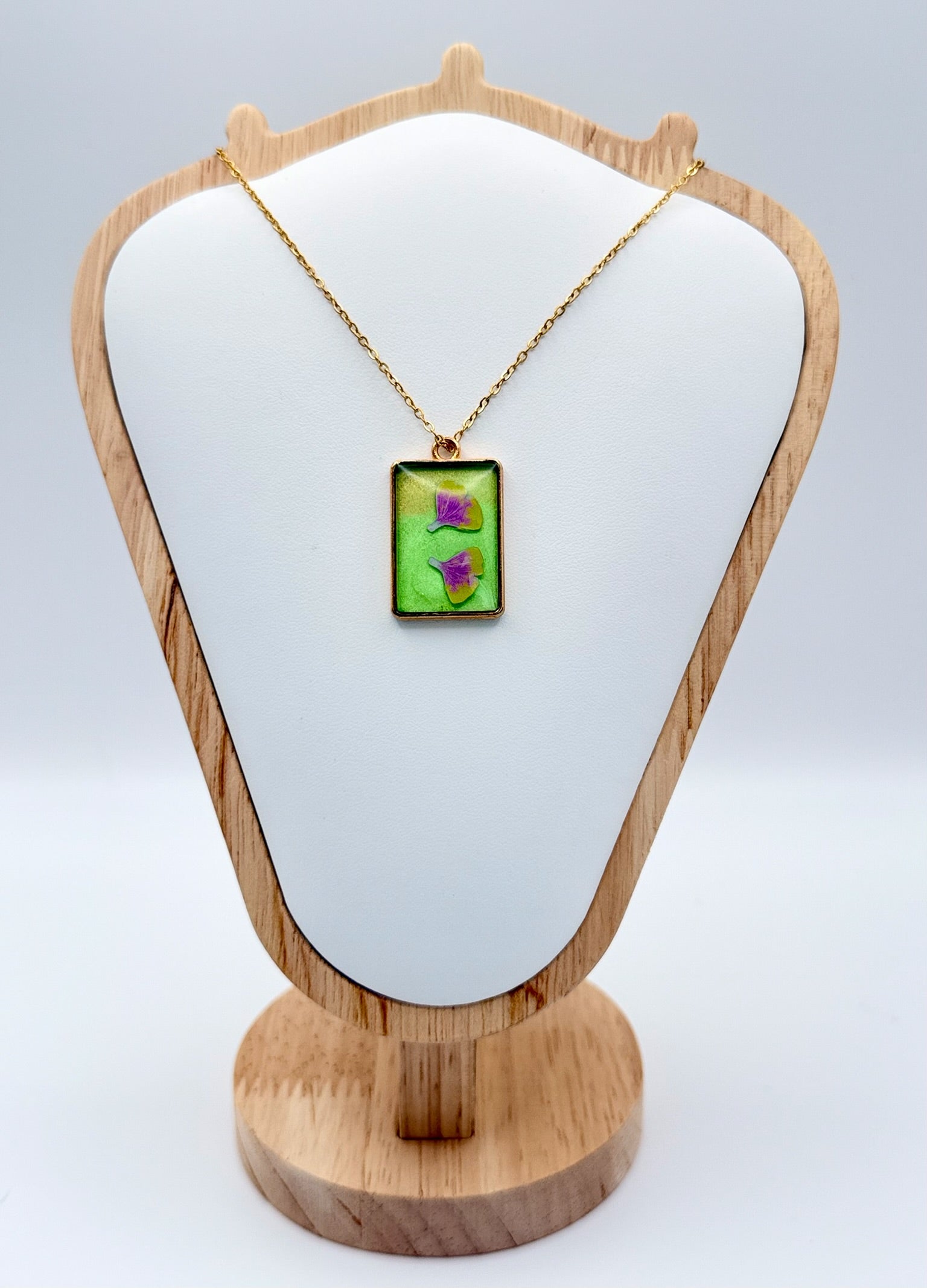 Greenhouse Window handmade green rectangular resin necklace